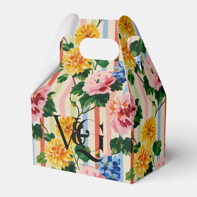 Personalized Floral Stripe Wedding Favour Box (Front Side)