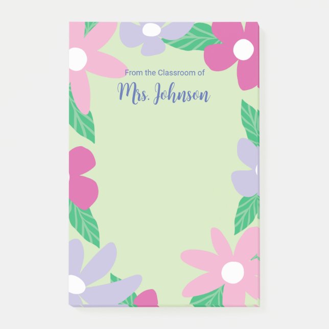 Personalized Floral Teacher Post-it Notes (Front)