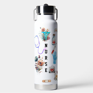 Personalized Floral Travel Nurse Monogram Gift  Water Bottle