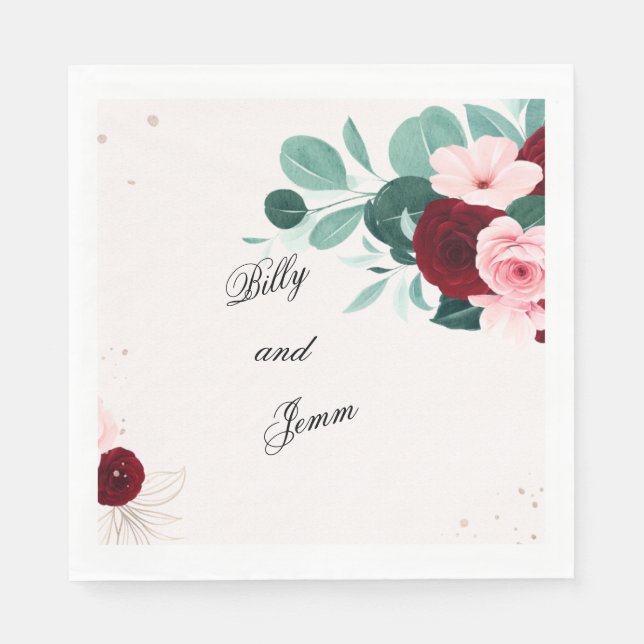 Personalized Floral Wedding Napkins (Front)