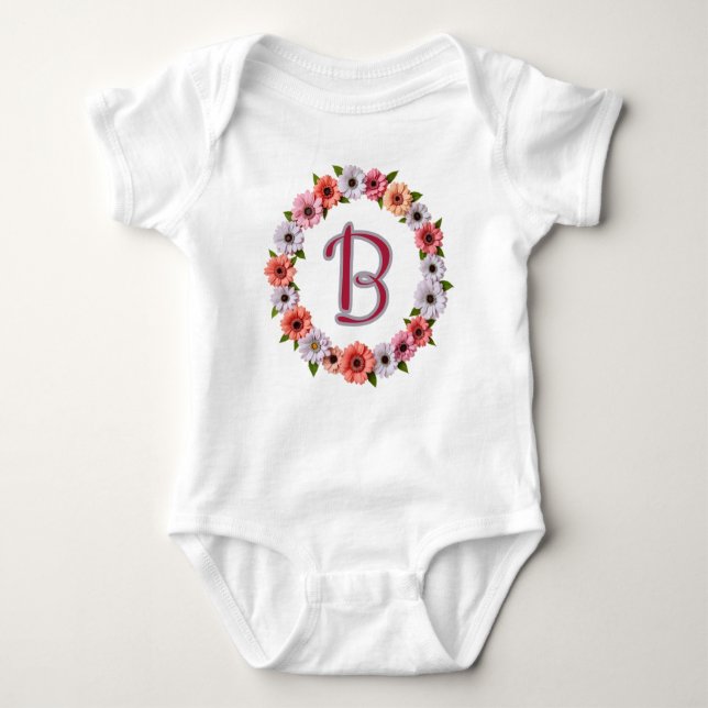 Personalized Floral Wreath Custom Name Botanical  Baby Bodysuit (Front)