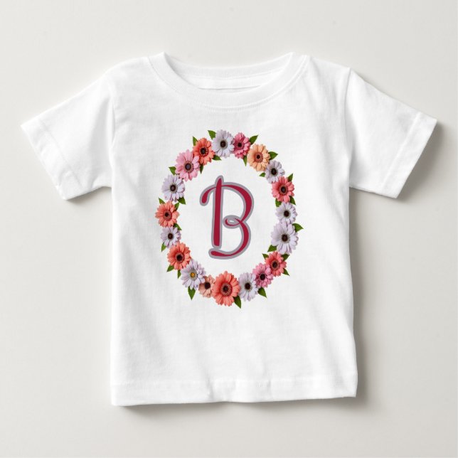 Personalized Floral Wreath Custom Name Botanical  Baby T-Shirt (Front)