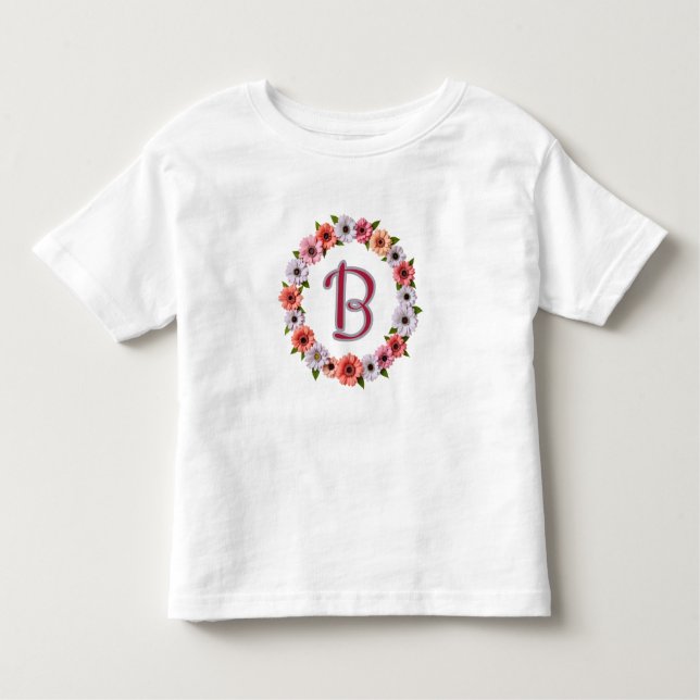 Personalized Floral Wreath Custom Name Botanical  Toddler T-Shirt (Front)