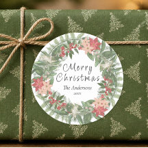 Personalized Floral Wreath - Merry Christmas