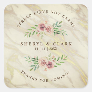 Personalized Floral Wreath Wedding Sanitizing hand Square Sticker