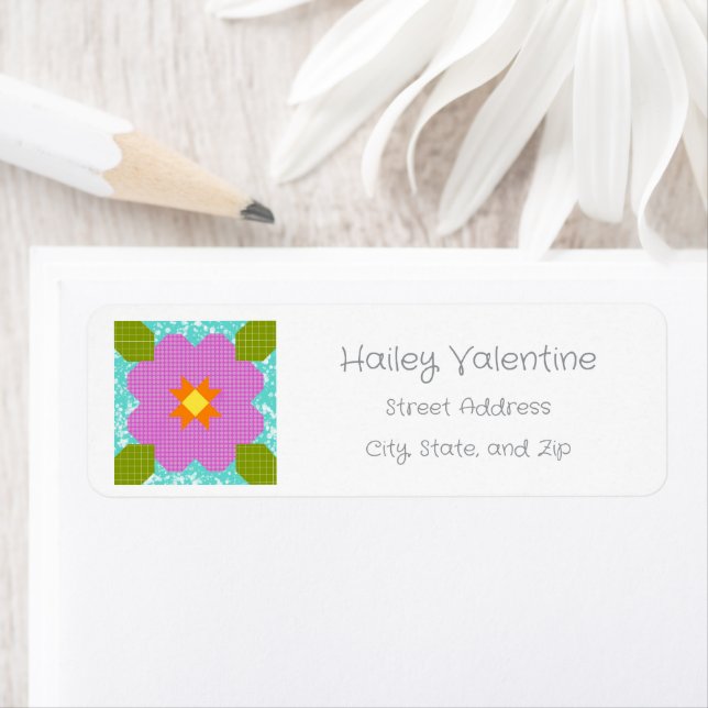 Personalized Flower Quilt Block Return Address Label (Insitu)
