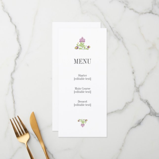 Personalized Folk Floral Wedding Menu Card (Front/Back In Situ)