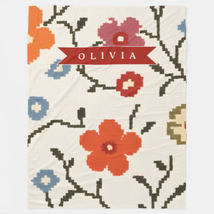Personalized Folk Scandi Boho Vintage Floral  Fleece Blanket