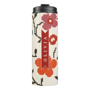 Personalized Folk Scandi Boho Vintage Floral Thermal Tumbler