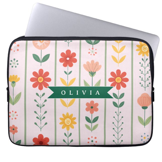 Personalized folk scandinavian floral pattern laptop sleeve (Front)