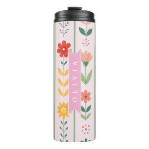 Personalized folk scandinavian floral pattern thermal tumbler