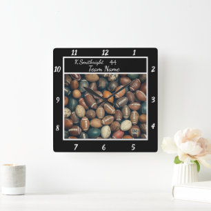 Personalized Football Pattern  Square Wall Clock