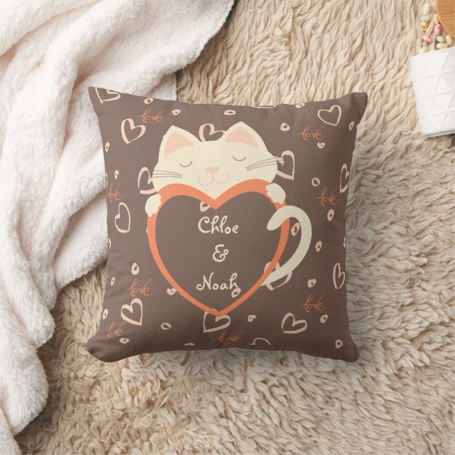 Personalized for Couples Cute Cat Valentine's Day  Cushion (Blanket)