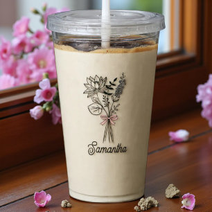 Personalized For Her Floral Pink Bow Acrylic Tumbler