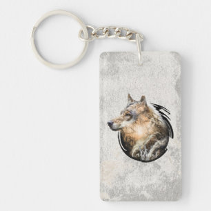 Personalized Forest Wolf Design. Key Ring