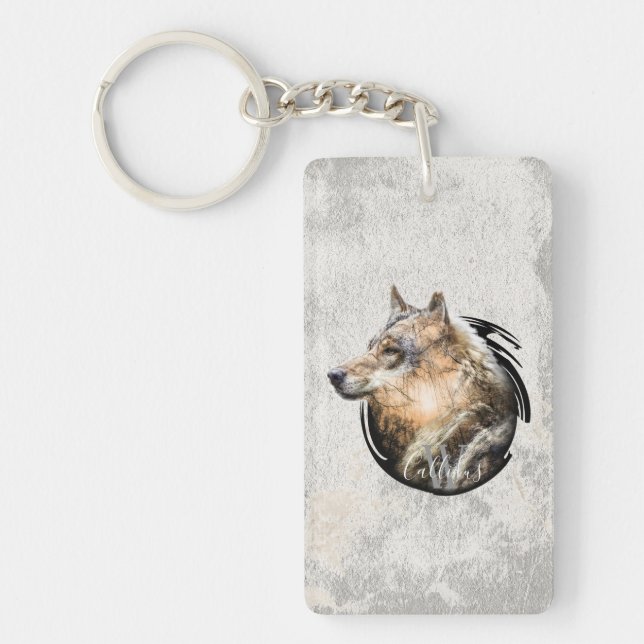 Personalized Forest Wolf Design. Key Ring (Front)