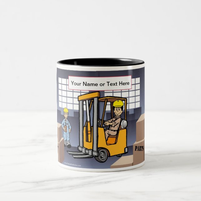 Personalized Forklift Driver - Male Cartoon Two-Tone Coffee Mug (Center)