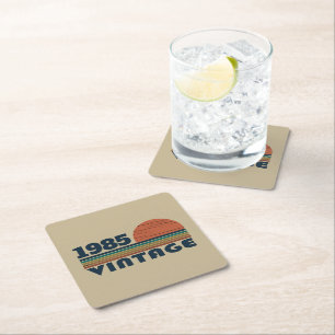 Personalized Forty vintage 40th birthday party Square Paper Coaster