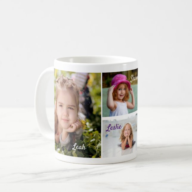 Personalized Four Custom Family Photos Coffee Mug (Front Left)