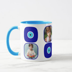 Personalized Four Photos, Blue Evil Eye Amulets  Mug