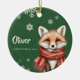 Personalized Fox Christmas Ornament with Snowflake