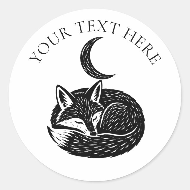 Personalized Fox & Crescent Moon Nature Sticker (Front)