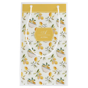 Personalized French Country Lemon Pattern Monogram Small Gift Bag