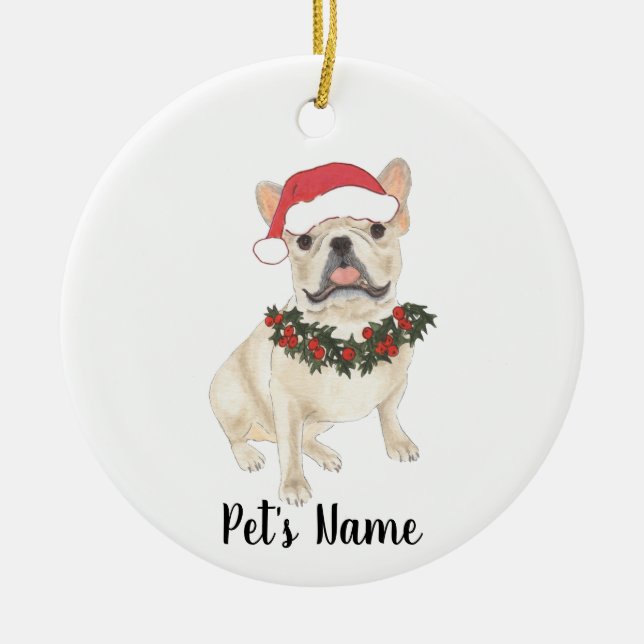 Personalized Frenchie (Fawn Tan Cream) Christmas Ceramic Ornament (Front)