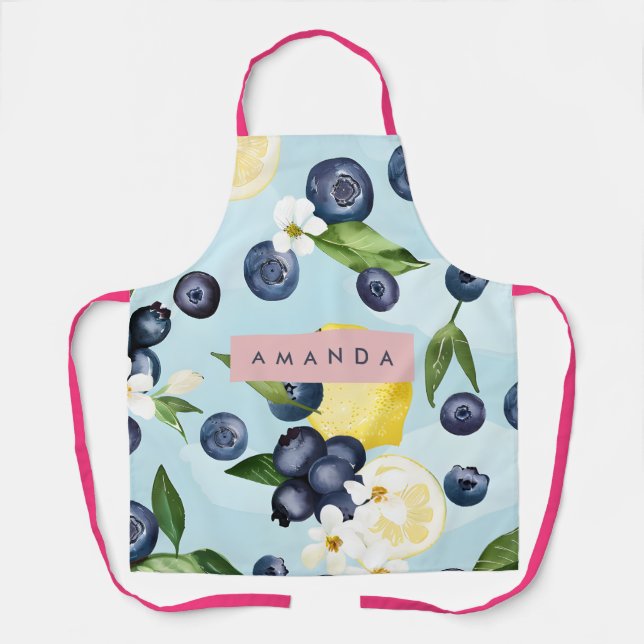 Personalized Fresh Blueberry Lemon Watercolor Apron (Front)