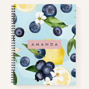 Personalized Fresh Blueberry Lemon Watercolor Notebook