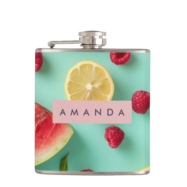 Personalized Fresh Fruit Medley Style Hip Flask (Front)