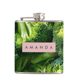 Personalized Fresh Green Broccoli Design Hip Flask