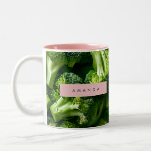 Personalized Fresh Green Broccoli Design Two-Tone Coffee Mug