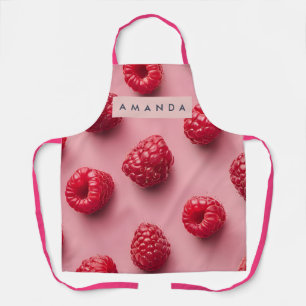 Personalized Fresh Raspberry Pattern on Pink Apron