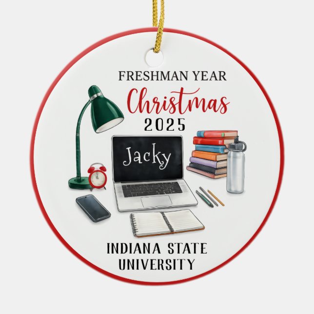 Personalized Freshman Year Christmas For College Ceramic Ornament (Front)