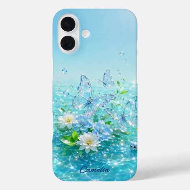 Personalized Frutiger Aero Floral Name iPhone Case (Back)
