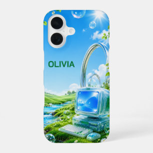 Personalized Frutiger Aero Name iPhone 16 Case