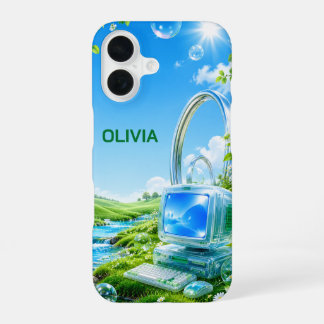 Personalized Frutiger Aero Name iPhone 16 Case