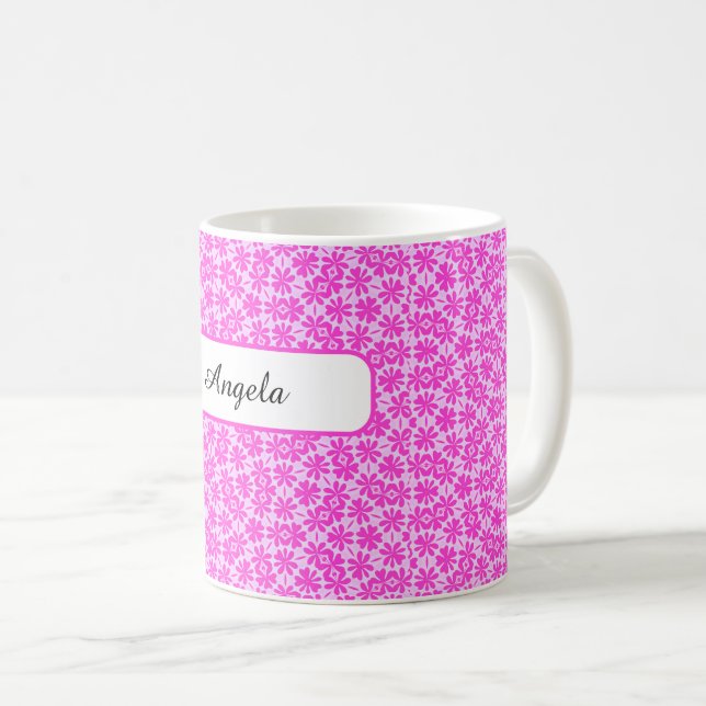 Personalized Fuchsia Flowers Coffee Mug (Front Right)