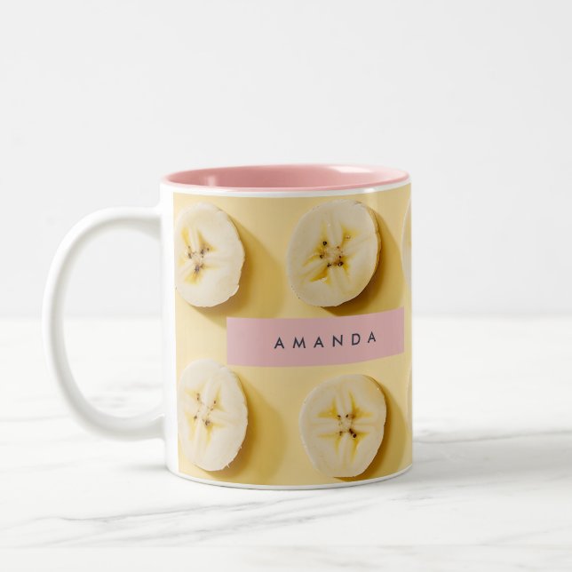 Personalized Fun Banana Slice Yellow  Two-Tone Coffee Mug (Left)