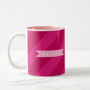Personalized Fun Cute Modern Pink Stripe Two-Tone Coffee Mug