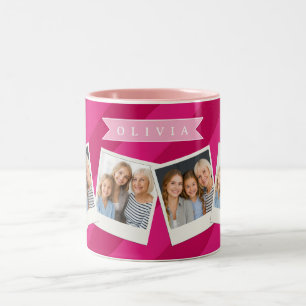 Personalized Fun Cute Modern Pink Stripe Two-Tone Coffee Mug