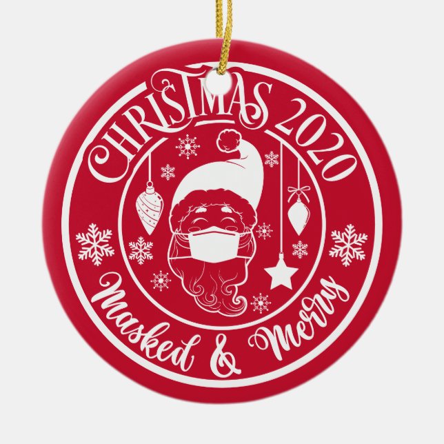 Personalized Funny 2020 Masked & Merry Christmas Ceramic Ornament (Front)