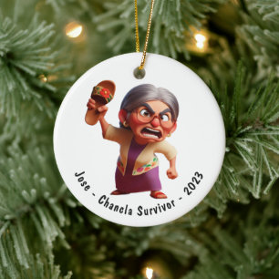 Personalized Funny Chancla Survivor Navidad Ceramic Ornament