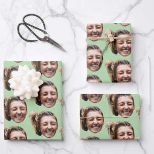 Personalized Funny Green Custom Face Photo Girly Wrapping Paper Sheet