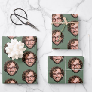 Personalized Funny Green Custom Face Photo Wrapping Paper Sheet