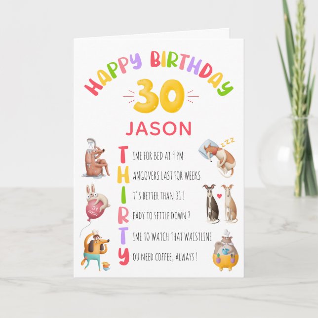 Personalized Funny Jokes Happy 30th Birthday Card (Front)