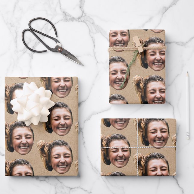 Personalized Funny Kraft Custom Face Photo Girly Wrapping Paper Sheet (Front)