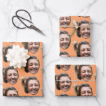 Personalized Funny Orange Custom Face Photo Girly Wrapping Paper Sheet<br><div class="desc">A funny personalized wrapping paper with your custom face photo. This custom face wrapping paper design is a beautiful way to personalized your gifts and presents. Funny and cute custom face wrapping paper with light orange background. Customize the face and make your own funny face wrapping paper.</div>