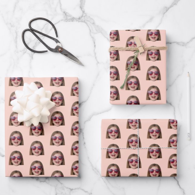 Personalized Funny Peach Custom Face Photo Wrapping Paper Sheet (Front)